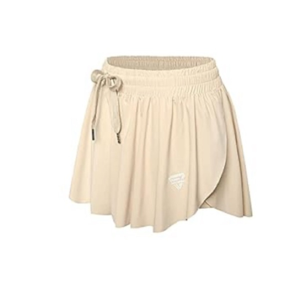 Beige Flowy Running Shorts Spandex With Pockets ❤️‍🔥